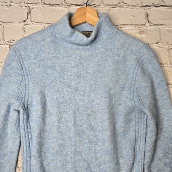 J Crew Point Sur Mock Neck Celestial Blue Wool Blend Knit Sweater Size Small - Picture 3 of 13